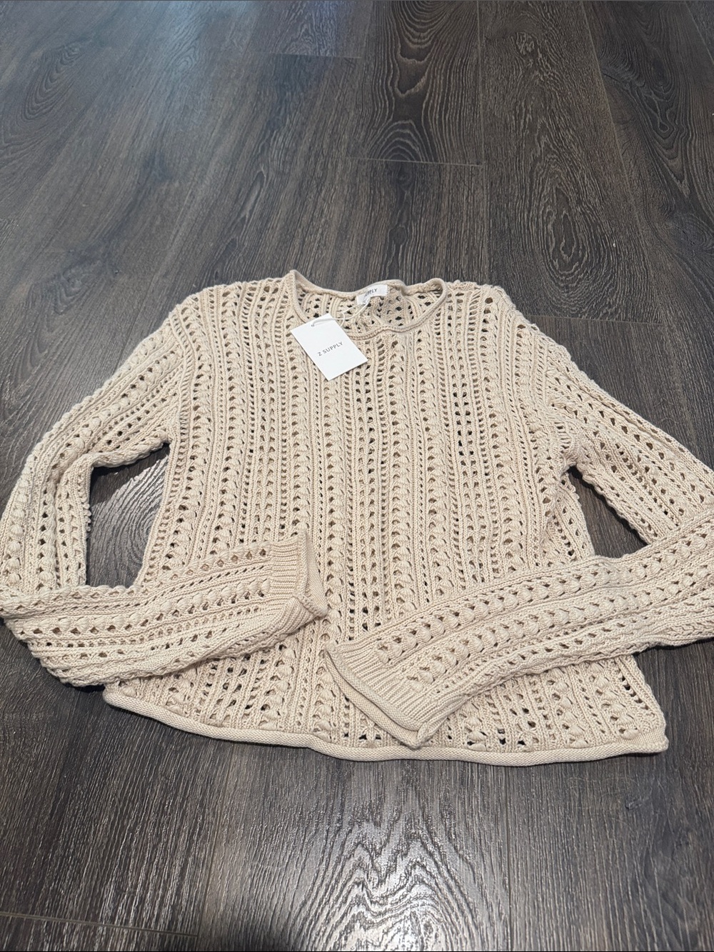 Z supply Upland crochet sweater Open-Knit Crewneck Sweater long sleeve - Picture 4 of 6